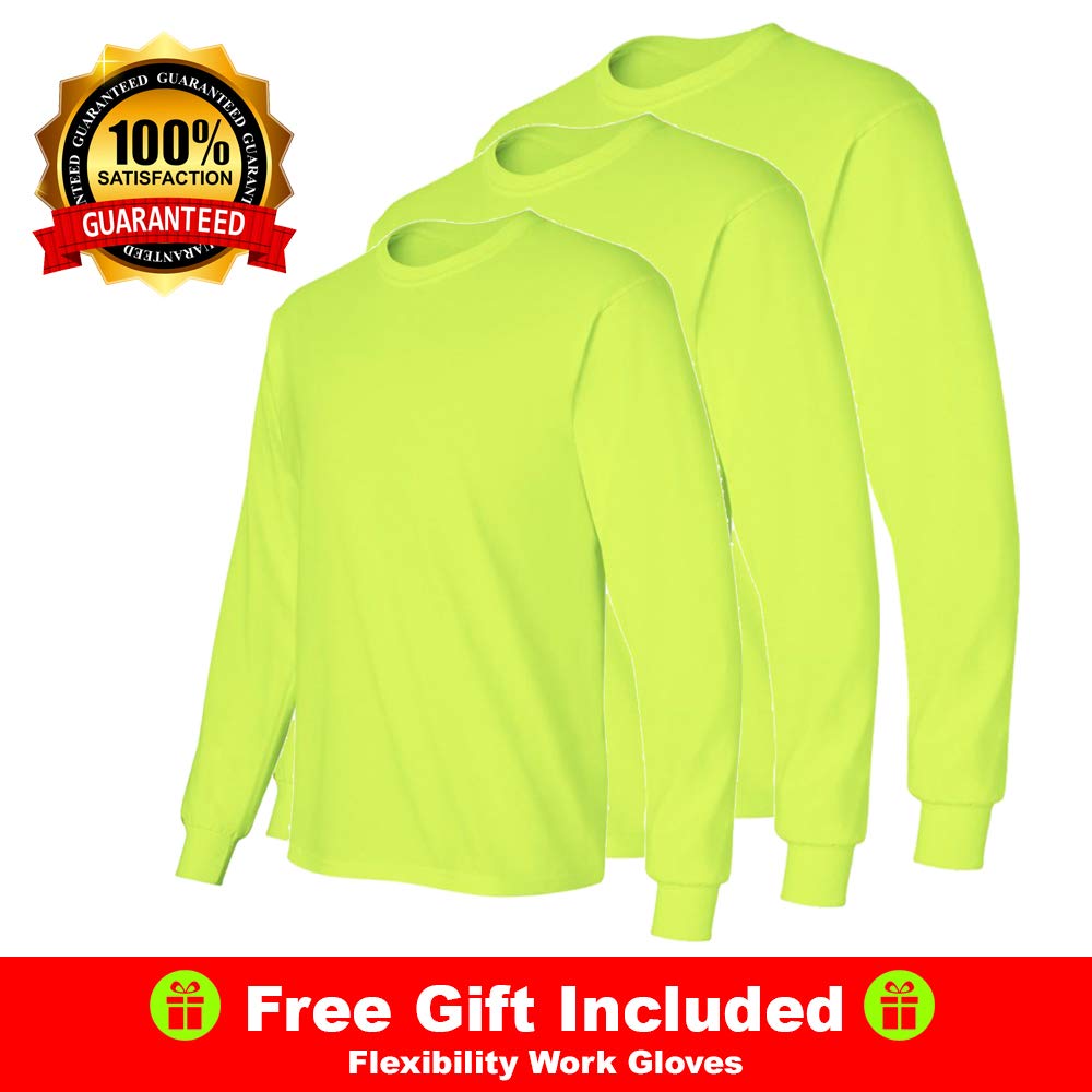 Fit In BasicSafety High Visibility Long Sleeve Construction Work Shirts for Men Medium, Safety Green (3pk)