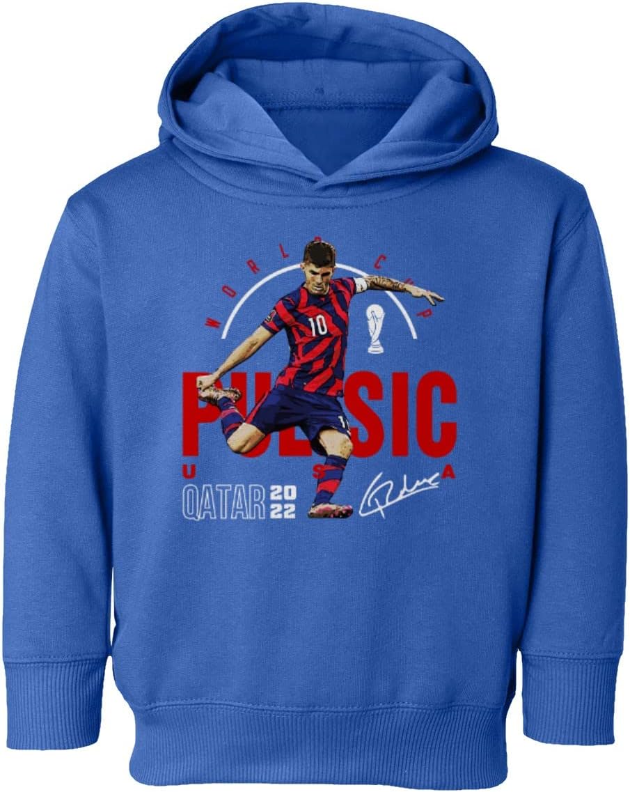 KING THREADS World Soccer 2022 Pulisic 10 USA Football Fans Toddler Hoodie Sweatshirt (Royal, 2T)