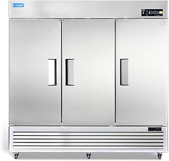ICECASA 82" W Commercial Refrigerator Reach-in 72 Cu.ft 3 Solid Door Stainless Steel Commercial Refrigerator Fan Cooling for Restuarant, Bar, Shop, etc