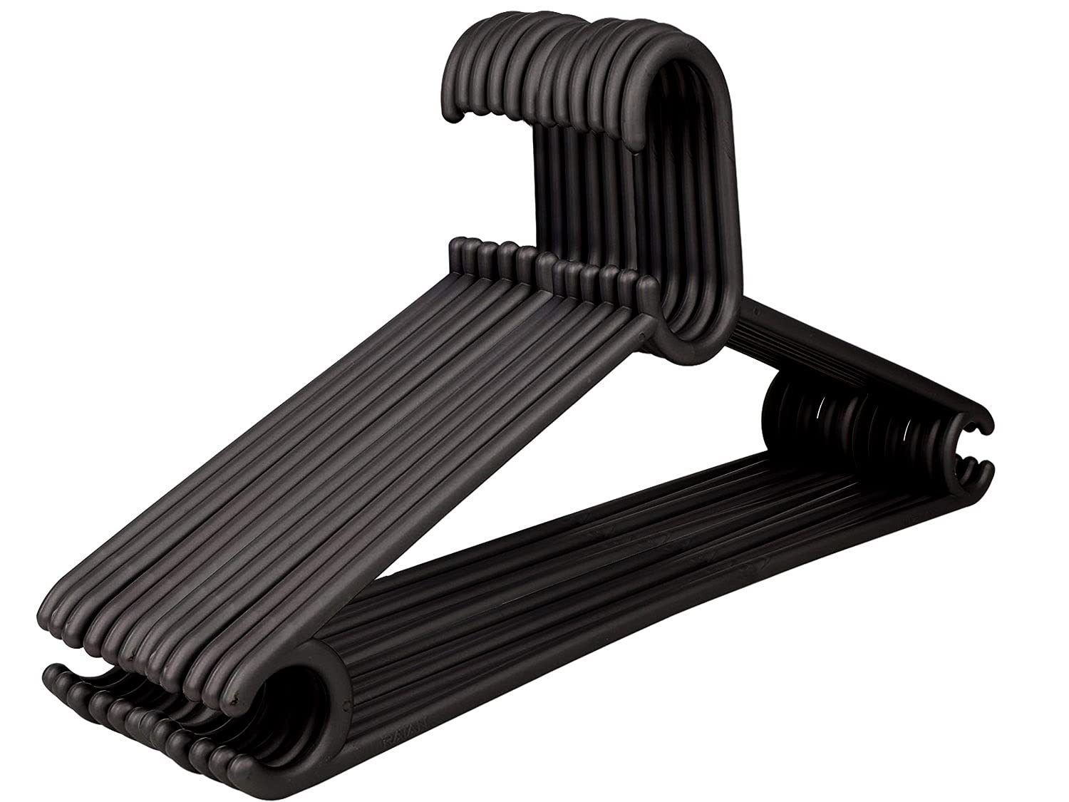 RATAN PLASTICWAREReva 12 pcs Set - Black | Standard Durable Non-Slip Wardrobe Organiser Clothes Plastic Hangers for Drying & Showcase Shirt/Coat/Saree/Pants Cloth Holder