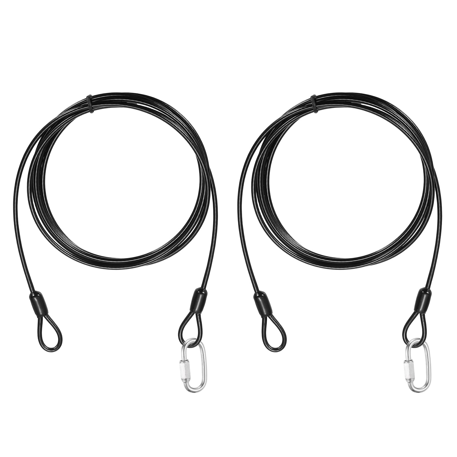 PATIKIL Security Cable Lock (1/8" Dia 6.6ft, Black)(2 Set) Vinyl Coated 304 Stainless Steel Double Loop Flexible Wire Rope Safety Cable with Quick Links Locking Connectors