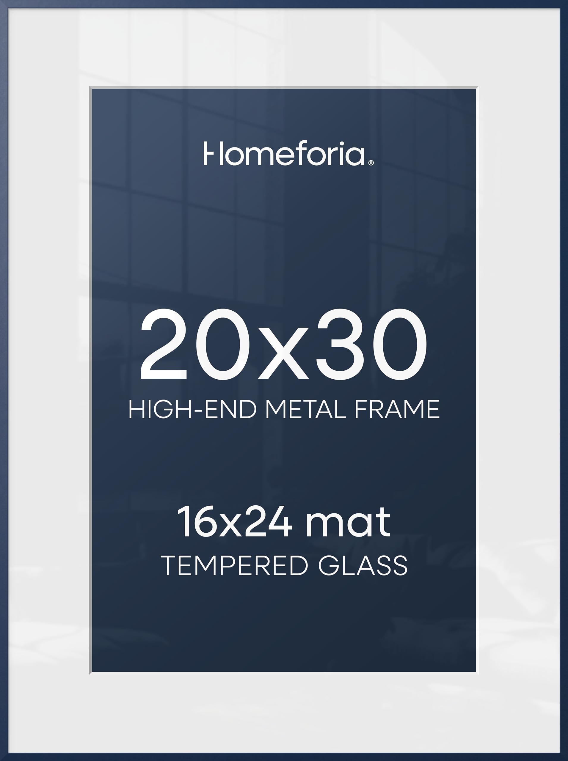 Homeforia 20x30 Frame Navy Blue, High End Metal 20x30 Picture Frames with Mat 16x24 inch Photo, 20 x 30 Navy Blue Poster Frame Matted to 16 by 24, 30x20 Large Frame, Tempered Glass, Wall Kit, Set of 1