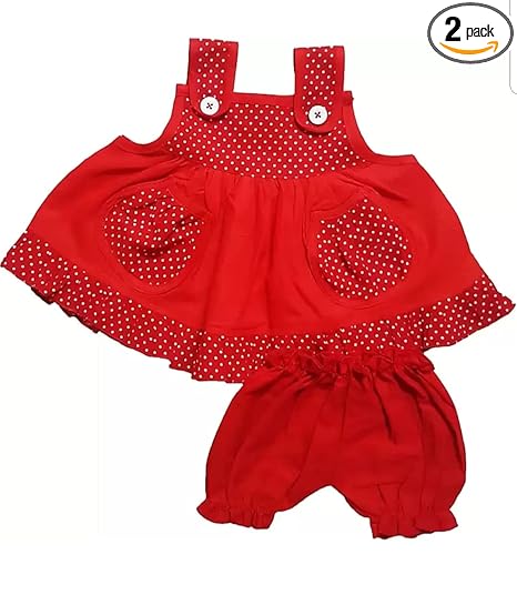 The Style Club Cotton Dress Baby Girl Frock and Shorts Set Pack of 1(Red) (0-3 Months)