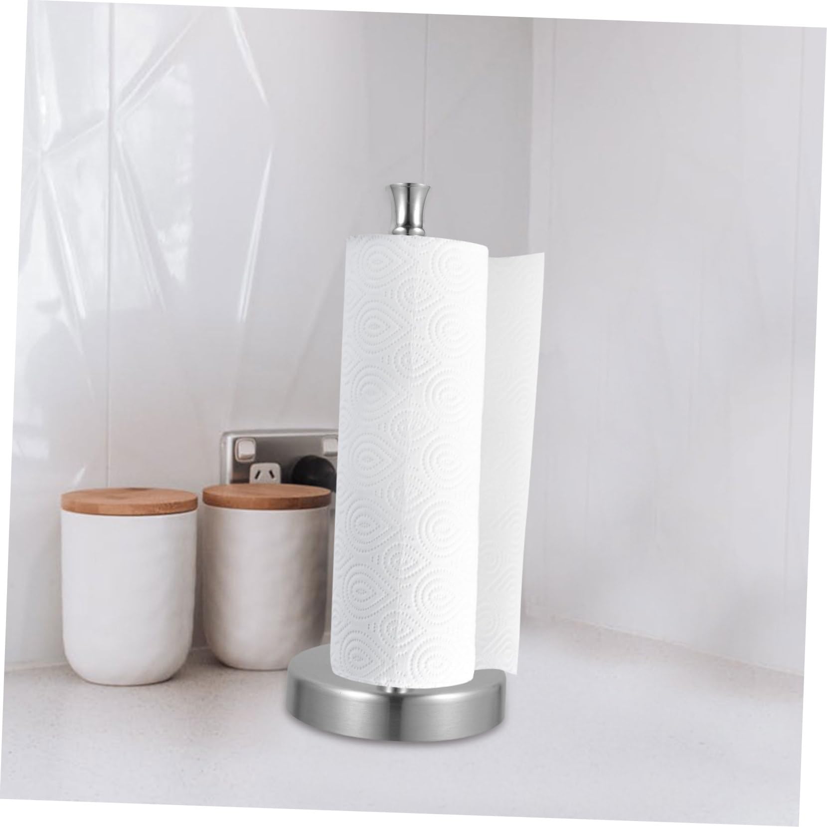 Portarotolo da Banco 2 Pezzi in Acciaio Inox Argento | Design Verticale, Accesso Comodo, per Rotolo Carta e Pellicola, Uso su Piano Cucina