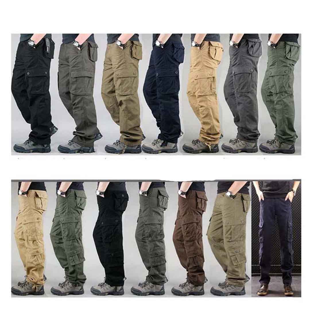 Suwequest Multi tasche Mens Cargo Pants Cotone Khaki Dritto Casual Pantaloni per gli uomini