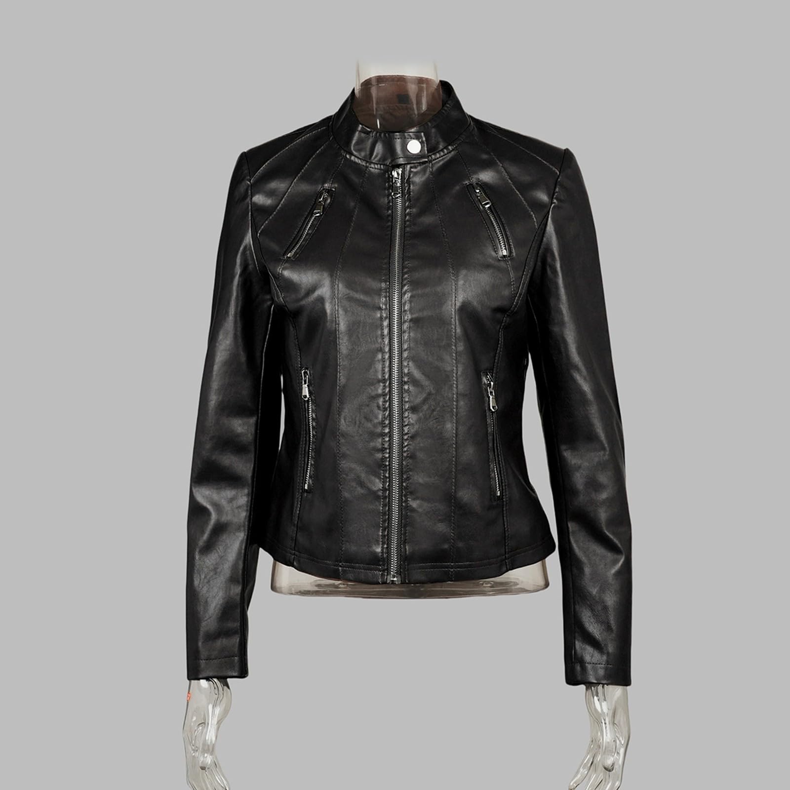 Chaquetas de piel sintética para mujer, color negro, para motocicleta, abrigo de moto