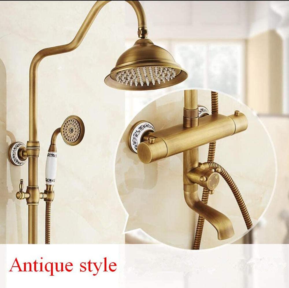 Juego de grifo de ducha bronce antiguo con grifo de ducha de lluvia con grifo de pared de doble mango