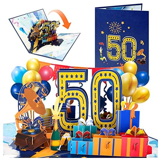 Tarjeta Felicitacion Cumpleaños 3d Pop Up Tarjetas Cumpleaños 50th Birthday Card para Hombres y Mujeres Familias Amantes Amigos y Niños (A 50)