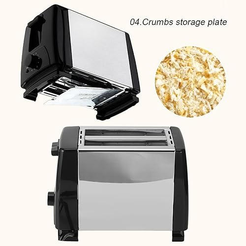 Miniatura 8 de Tostadora de ranura extra ancha de 2 rebanadas, tostadora de acero inoxidable con 6 ajustes de tostada, bandeja extraíble para migas y diseño