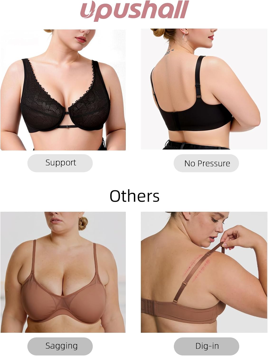 Lace Bra Full Coverage Plunge Unlined Sheer Comfortable Underwire Supportive Bras for Women Plus Size - Image 5