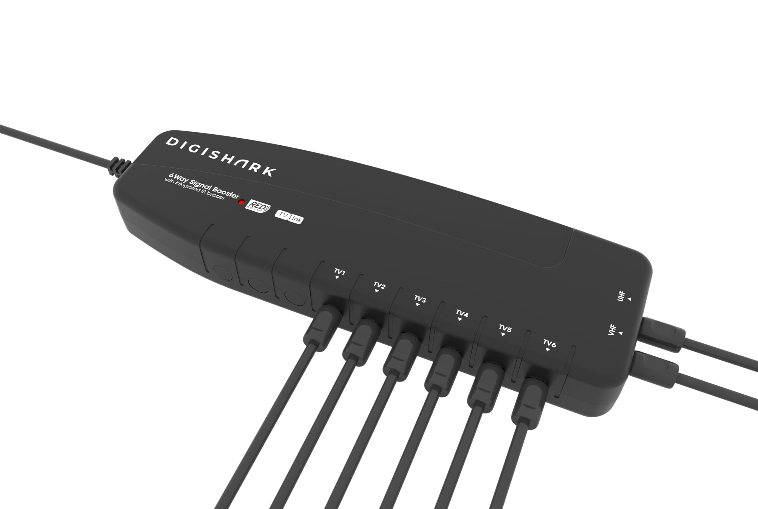 Amplificador divisor y amplificador de señal aérea de TV de 6 vías, mejora la calidad de imagen y recepción de canales, compatible con derivación IR, filtro LTE 4G/5G integrado, Freeview HD