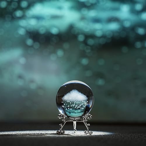 Miniatura 5 de HDCRYSTALGIFTS 2362in23 pulgadas 3D tallado interior lluvia nube cristal pisapapeles con base plateada Fengshui figura de bola decorativa adorno