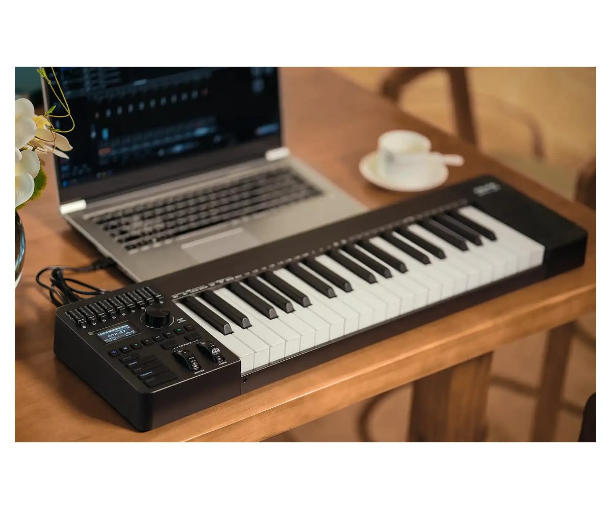NU-X Teclado de control MIDI NTK-37 de 37 teclas, 3 octavas, controlador MIDI multifuncional compatible con escritorio | Cubase LE incluido, teclas semipesadas, ruedas de paso y modulación
