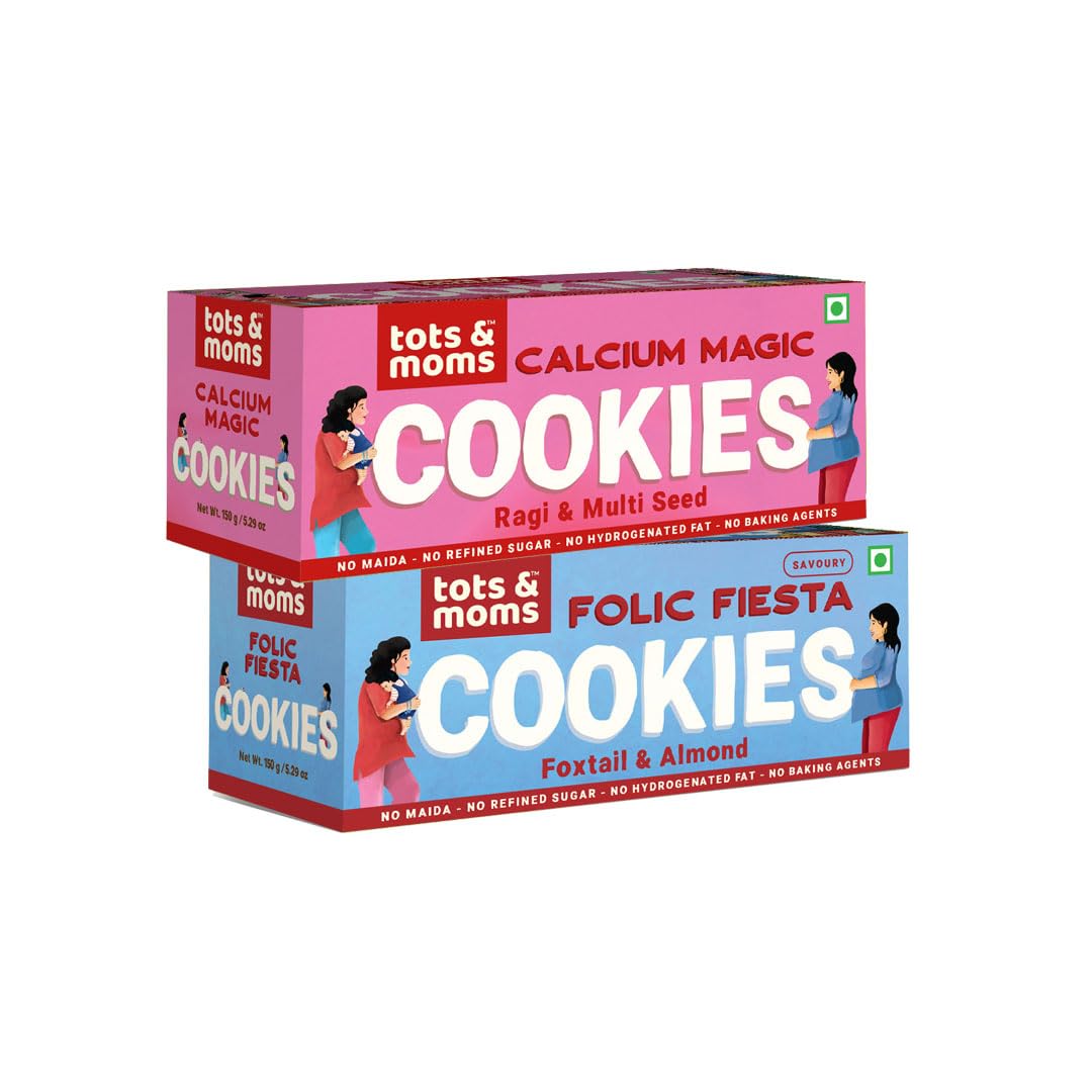 Tots & Moms Healthy & Nutritional Cookies for Moms - Pack of 2 | Calcium Magic | Folic Fiesta | 150g each (B0CQWQC8LC) Amazon Price History, Amazon Price Tracker