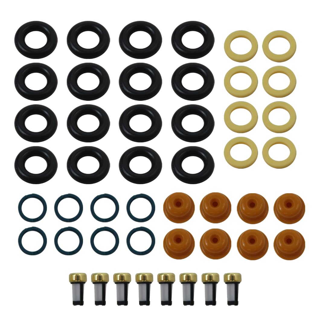 8 Sets 0280150943 Fuel Injector Seal Kits for Ford E-250 Econoline 1997-2002 V8 5.4L - O-rings, Pintle Caps, Seal Spacers and Filter Baskets Included
