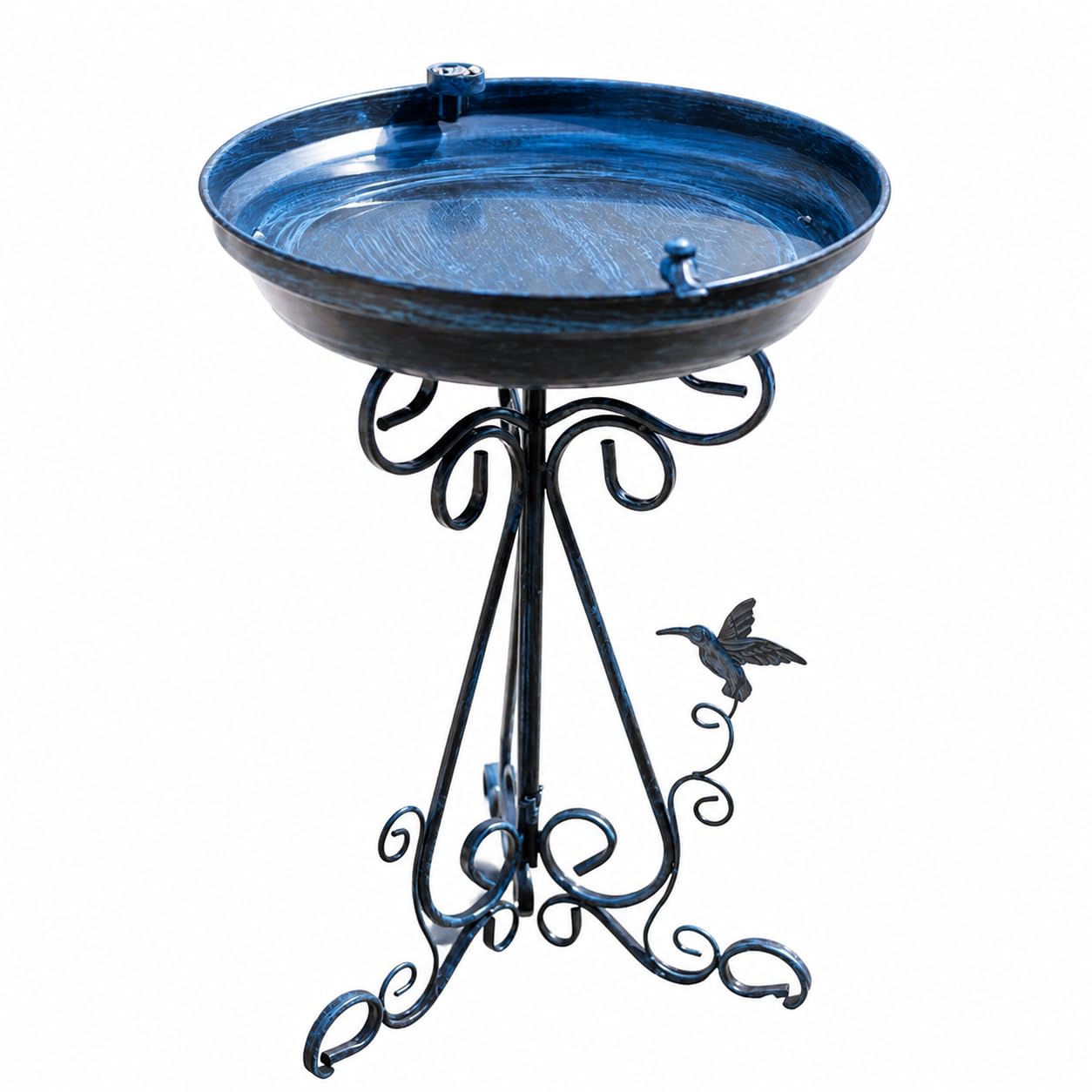 Vogeltränke Gartendeko, Dunkelblaue Metall Vogeltränke mit Ständer, 1000ml Vogelbad für Wildvögel, 45cm Ornate Gartenstecker Stehend