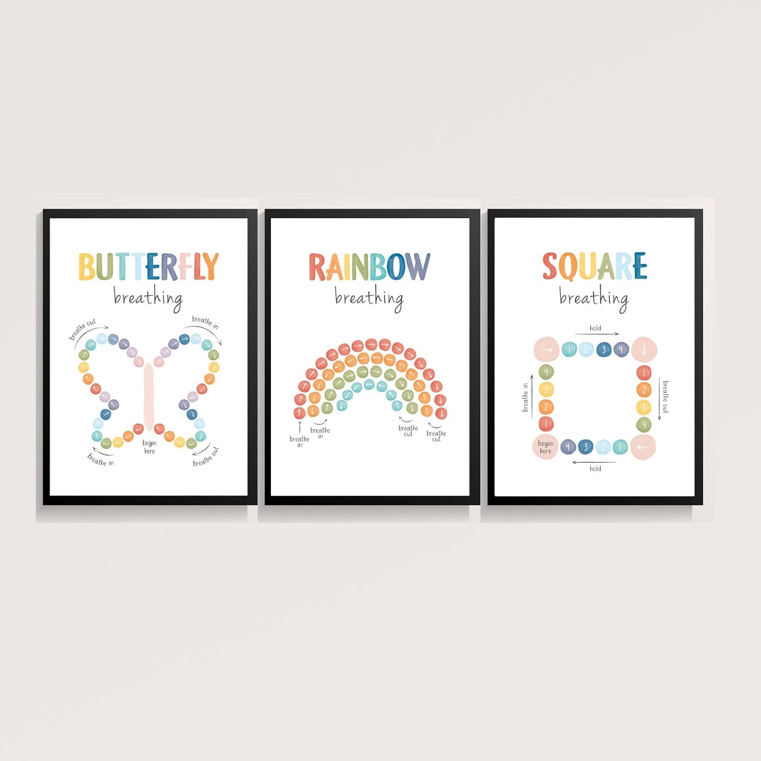 ajdvart Mindfulness Breathing Exercise Poster, Calm Down Corner & Classroom Decor, Breathing Exercise Poster for Therapy Office & Mental Health Wall Art Educational Tool Unframed Canvas 8.5″x11″