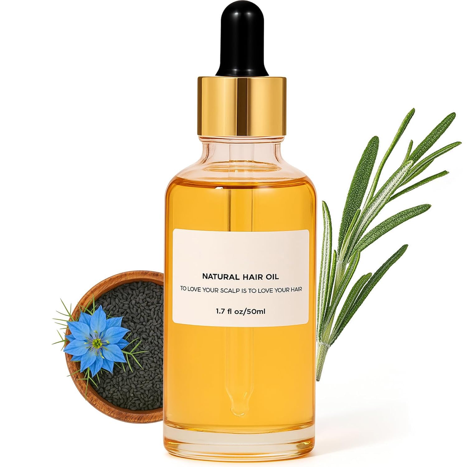 Natural Hair Oil with Rosemary, Coconut, Black Seed Oil & Almond, Herbs Scalp Serum for Dry Itchy Scalp（1 Pack 2 Fl Oz (Pack of 1)