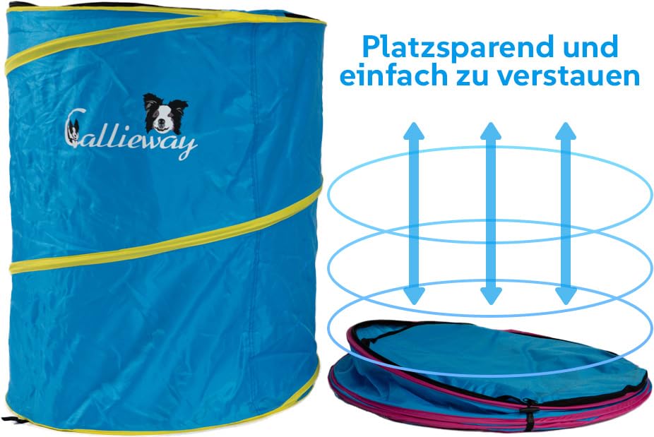 Callieway Hoopers Agility Barrel – Tonne/Fass für Hundetraining (Doppelpack, Blau) | Leicht, stabil & beschwerbar | Inkl. Transporttasche | Agility Parcours für Hunde | Blau