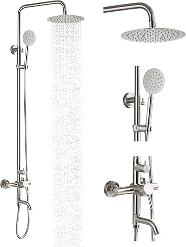 gotonovo Juego de grifos de ducha de acero inoxidable SUS304 plateado montaje en pared Sistema de ducha de triple función 8 pulgadas cabezal