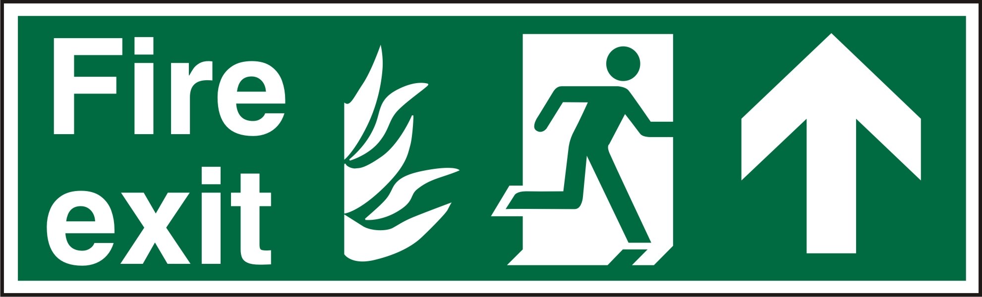Seco NHS Compliant Fire Exit - Fire Exit, Fire, Man Running Right, Arrow Pointing Up Sign, 600mm x 200mm - 1mm Semi Rigid Plastic