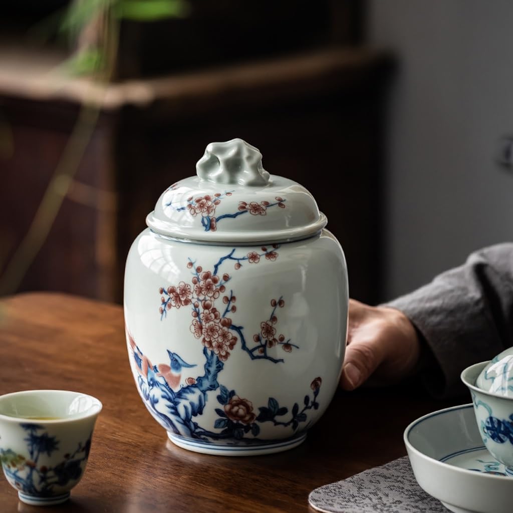 HLTYGWX Pojemnik na herbatę Niebiesko-biała porcelanowa puszka na herbatę, ceramiczna chińska zamknięta puszka, puszka do przechowywania herbaty w gospodarstwie domowym Puszka na herbatę