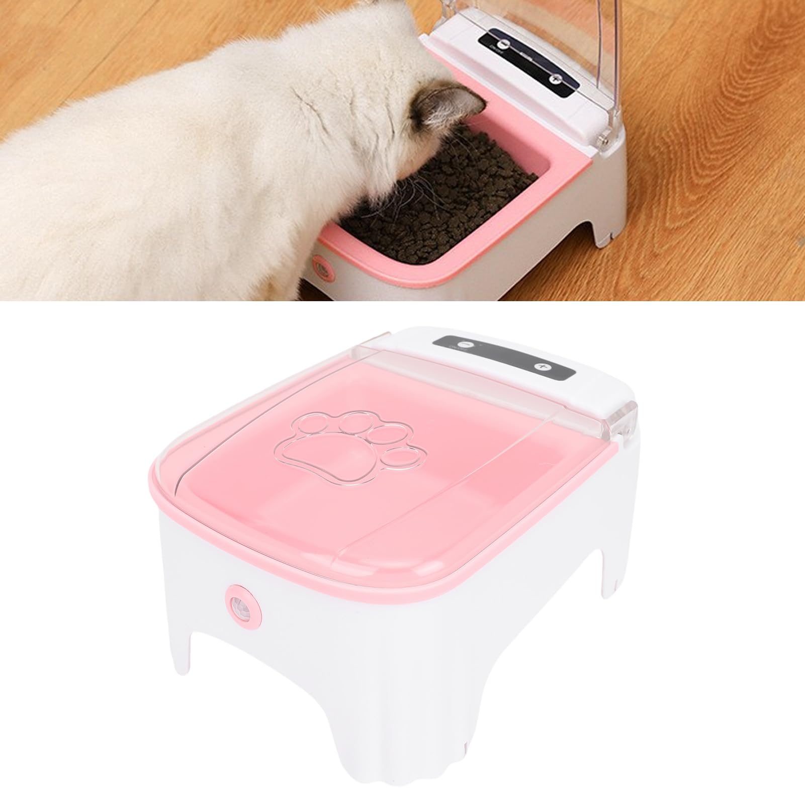 Automatic Cat Feeder with Timing Large Capacity, Automatic Feeder Wet Food with Non Tipping Base, Pet Dispenser suitable for Cats Dogs Household Daily Feeding (Pink)
