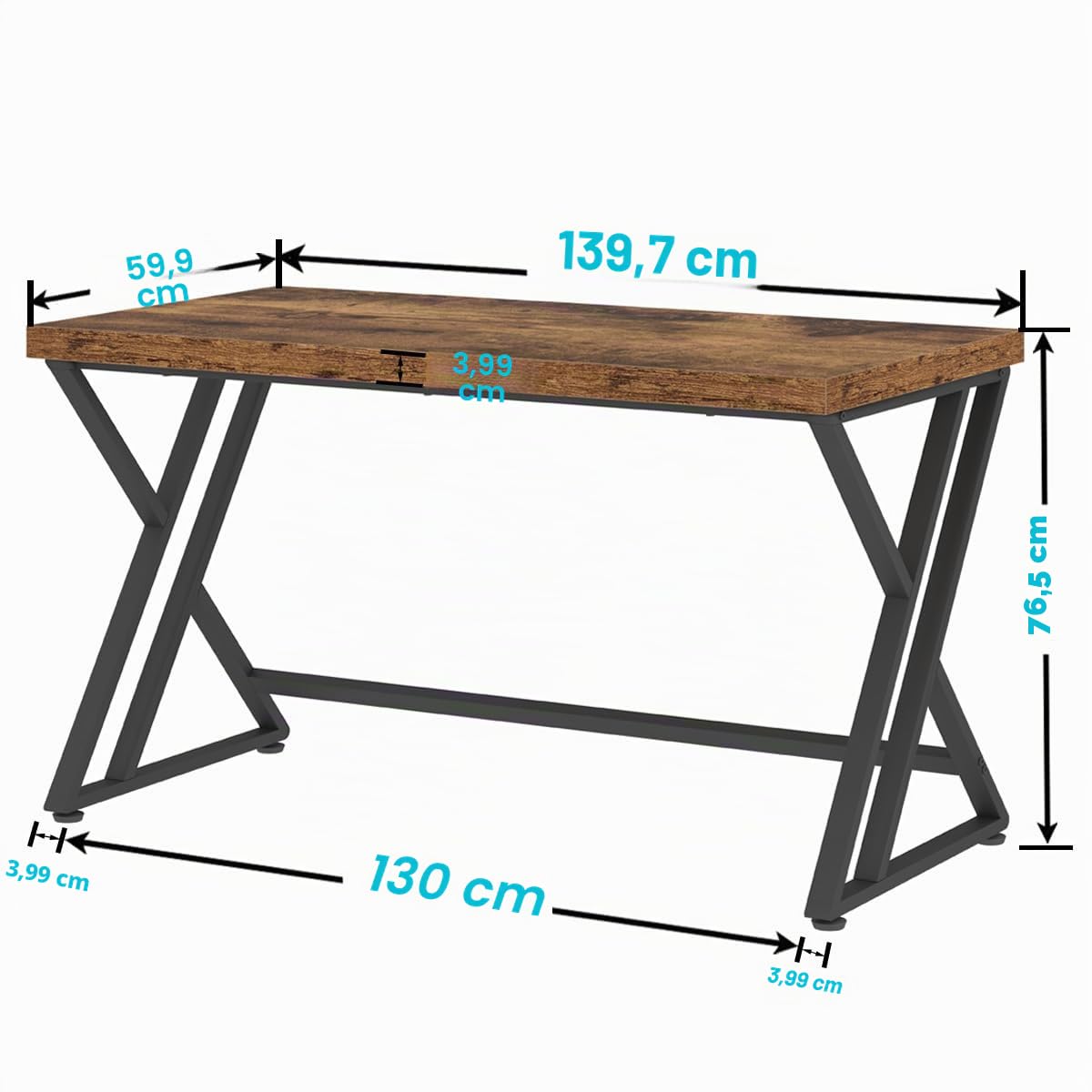 LVB Escritorio rústico para computadora, escritorio de madera de metal para oficina en casa, escritorio ejecutivo de estudio simple industrial para trabajo de escritura, mesa de computadora de madera