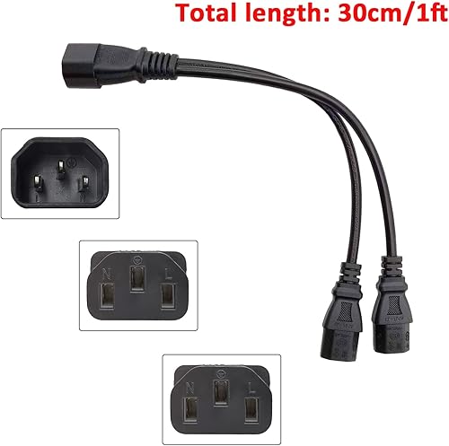 Miniatura 2 de Paquete de 2 cables de alimentación para servidor UPS C14 a 2 x C13 Y Splitter Adaptador, 1 pie