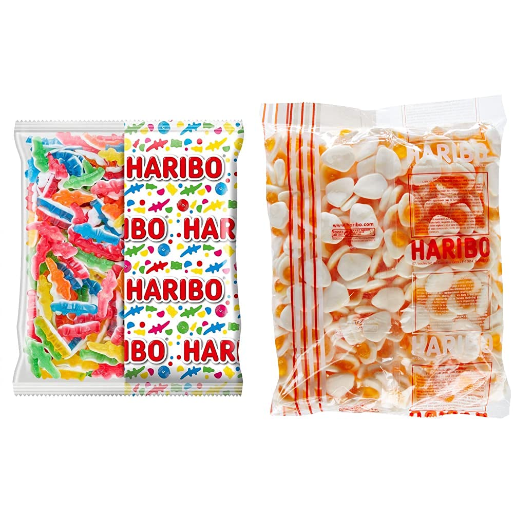 HARIBO - Croco - Bonbons Gélifiés - Sachet Vrac 2 kg & Bonbon Gélifié Œufs au Plat 1,5 kg