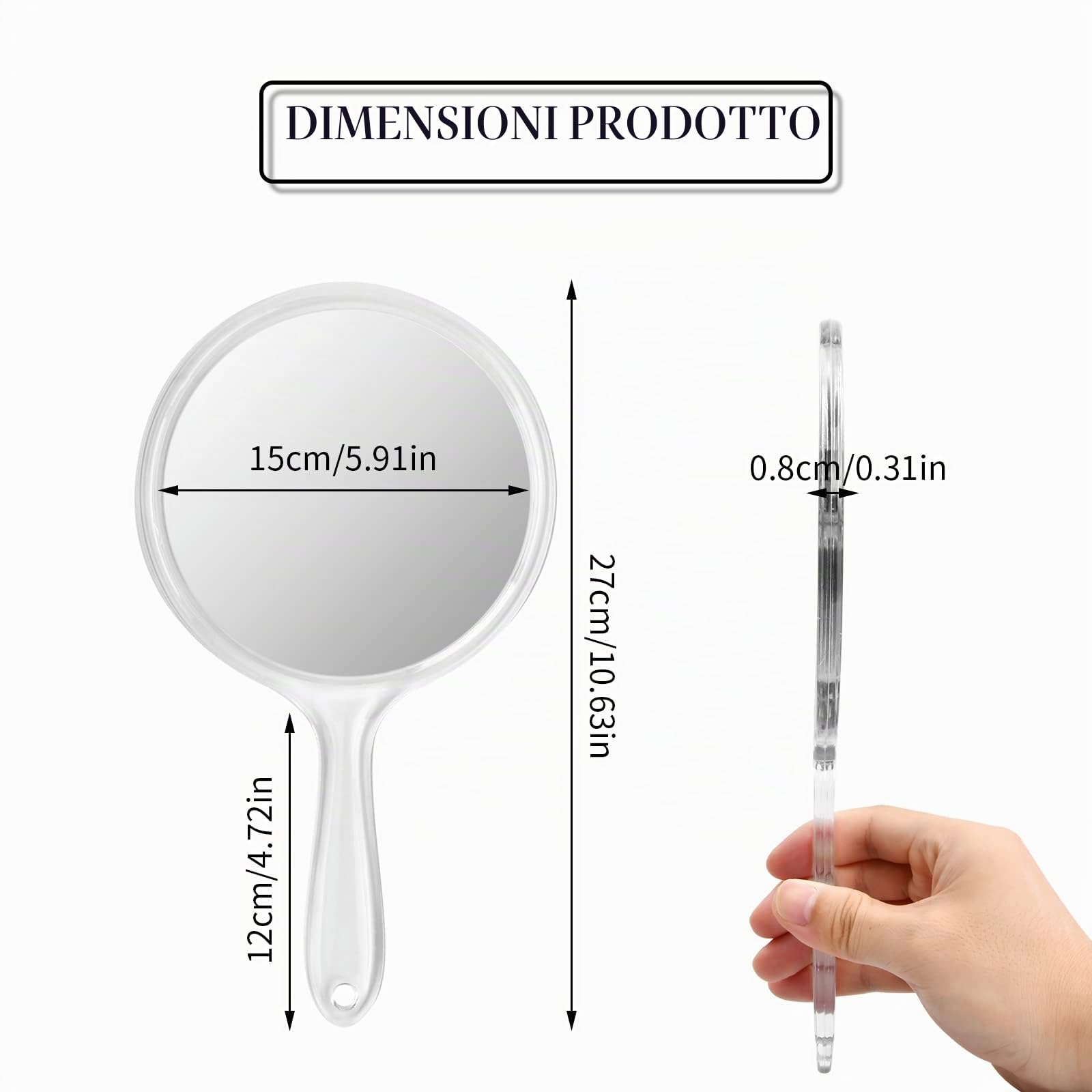 Specchio a Mano con Manico Specchio Bifacciale Specchio con Ingrandimento 1X/3X Specchio Cosmetico Forma Rotonda per Trucco Quotidiano da Donna