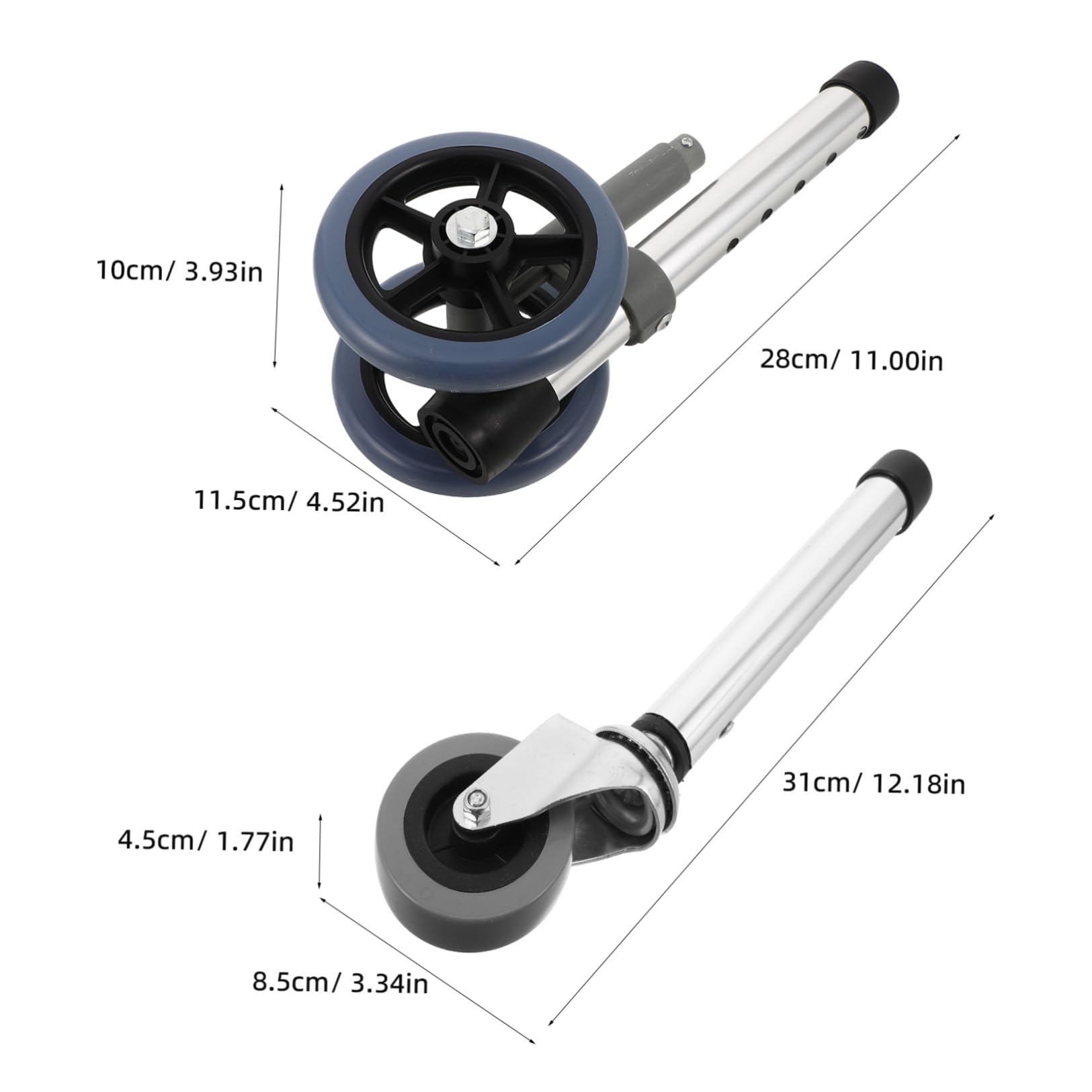 2 Pares Ruedas para Andador con Freno Ruedas de Repuesto para Andador Aleación de Aluminio Goma y Plástico Ajuste para Movilidad Uso Interior y Exterior para Mayores y Cuidadores