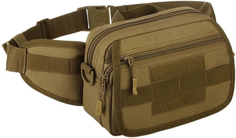 WOTOW Multi Functional Fanny Pack, Military Single Shoulder Hip Belt Bag Waist Packs Water Resistant Waist Bag Pouch Hiking Climbing Outdoor Bumbag with Water Bottle Pocket Holder