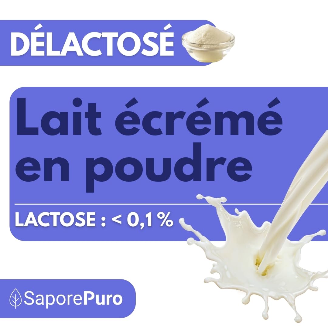 SaporePuro Lait Écrémé Déshydraté Sans Lactose 1 kg | Haute Solubilité | Idéal pour Pâtisseries, Pain et Glace Artisanale | Usage Professionnel et Industriel | Sans Lactose | Sans Gluten