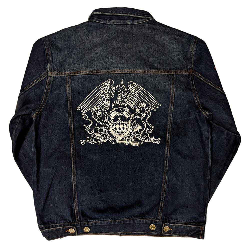Queen Denim Jacke Classic Weiß Crest Band Logo Nue offiziell Unisex Blau