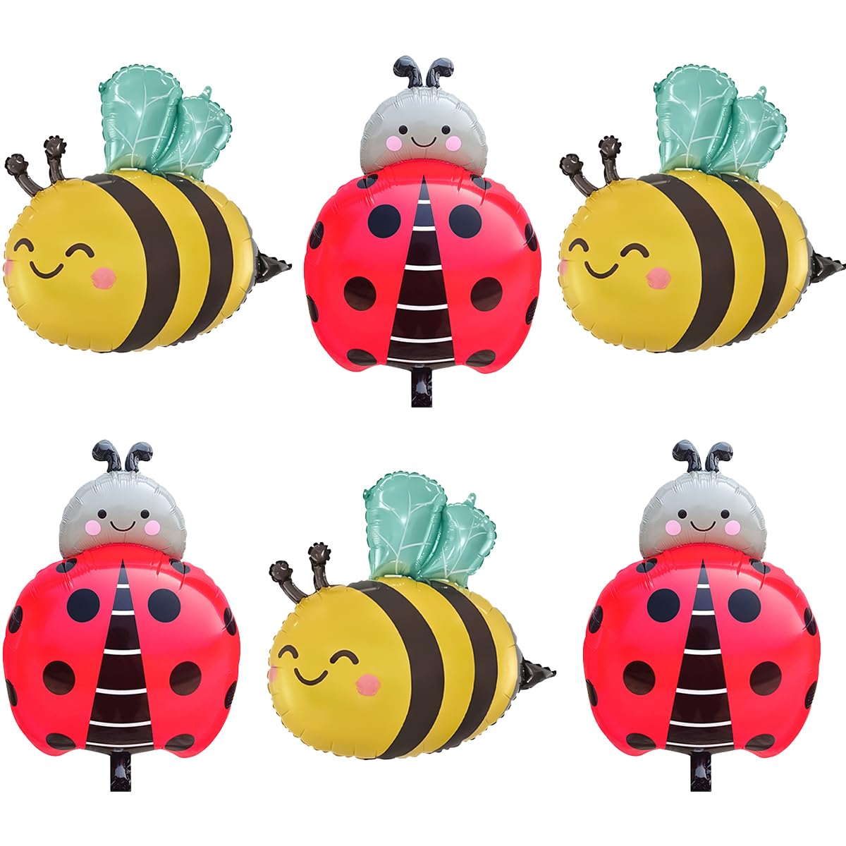 6pcs Ladybug and Bee Foil Balloon Set Cute Insect Balloon for Garden Party Baby Shower, Birthday, Spring Picnic, Summer Events Party Decorations
