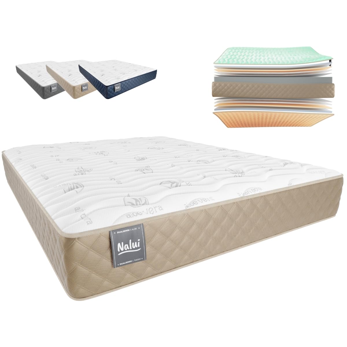 Don Descanso - Colchón 140x200 Viscoelástico Mulhacen DualSense, Altura 26cm. Multicapa con Núcleo GravityFoam, Firmeza Alta, Doble Cara Invierno/Verano, Transpirable. Fabricado en España, Beig