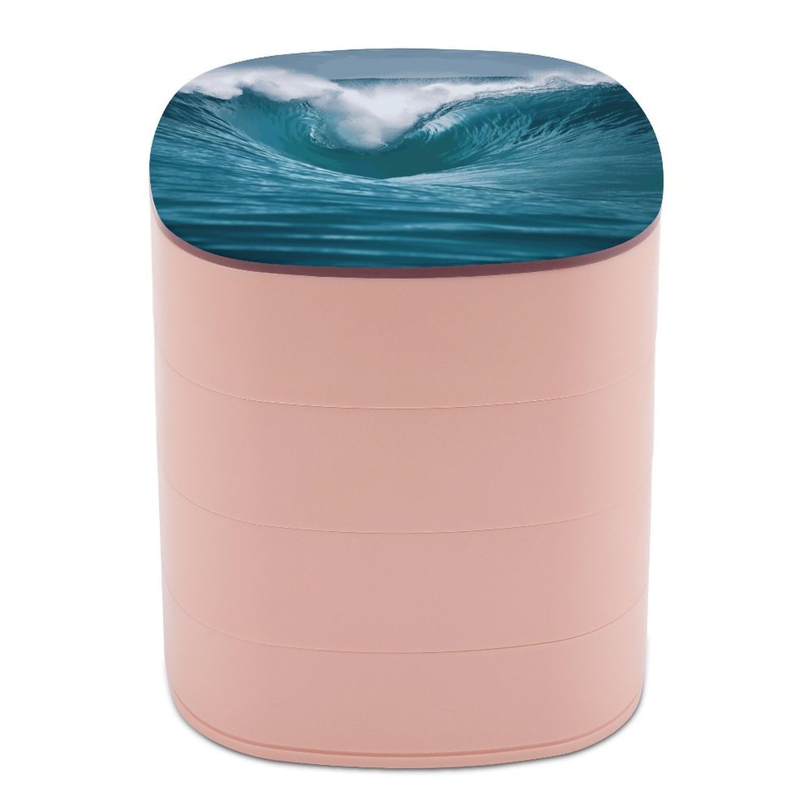VstaDank 360° Rotating Ocean Wave Jewelry Box, Multi-Layer Large Capacity Jewelry Organizer for Earrings Necklaces Rings, Dustproof Desktop Storage Case for Women