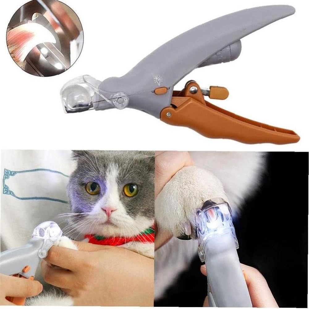 Coupe-ongles LED pour chats et chiens - Ciseaux à ongles lumineux avec lumière pour une coupe précise - Kit de toilettage pour toutes les tailles - Tondeuse à cheveux et outil de soin des griffes