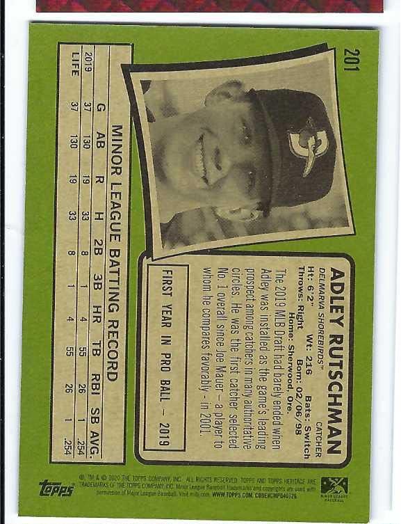 ADLEY RUTSCHMAN 2020 Topps Heritage Minors #201 High Number Short Print SP Baltimore Orioles Baseball Rookie Card RC