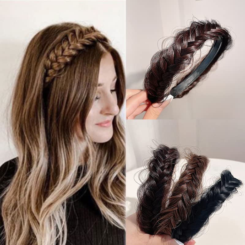 Pack 4 Diademas Para Mujer Uintoon - Diademas Antideslizantes De Tela, Colores Sólidos (Marrón, Negro, Blanco) Para Niñas Y Mujeres