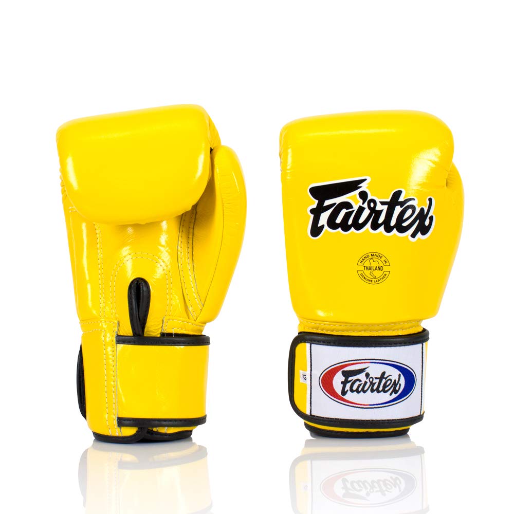 Fairtex Muay Thai Guantoni da boxe BGV1 Dimensioni: 10 12 14 16 oz. Guanti da allenamento Sparring multiuso per Kick Boxing MMA K1 (giallo massiccio, 14 once)