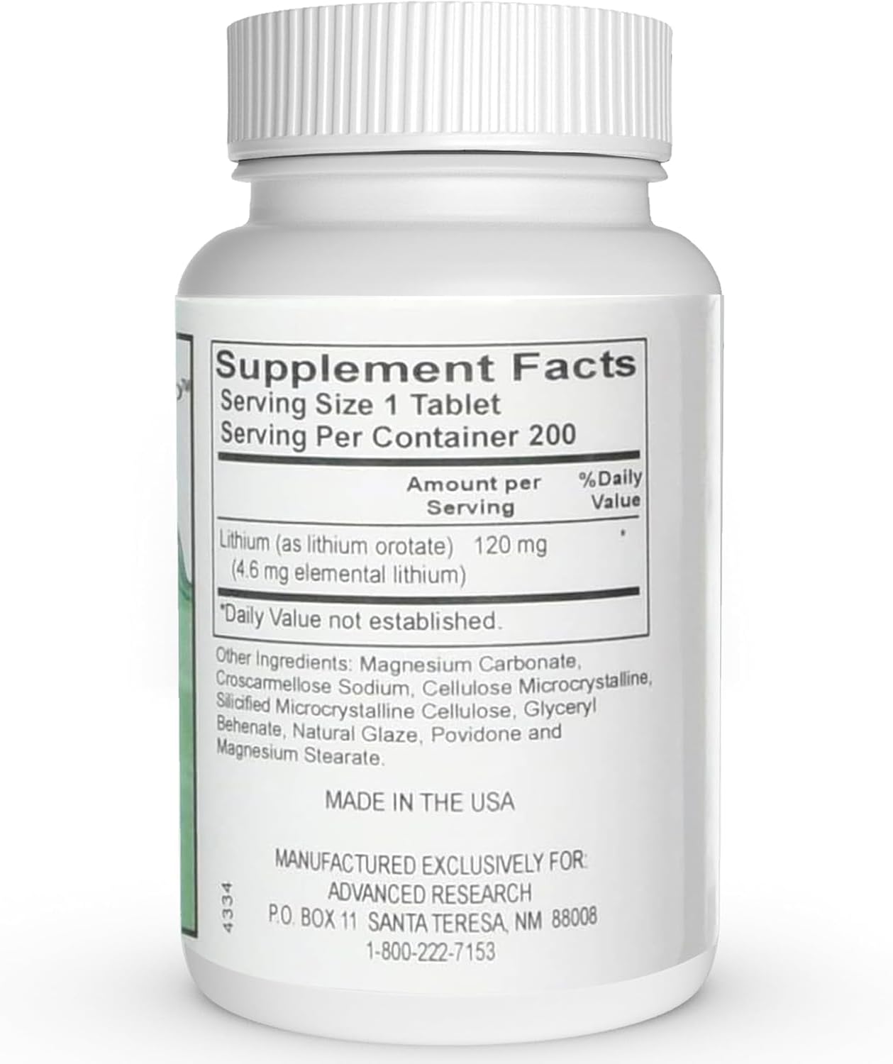 Nutrient Carriers Advance Research Lithium Orotate 120 Mg 200 Tablets