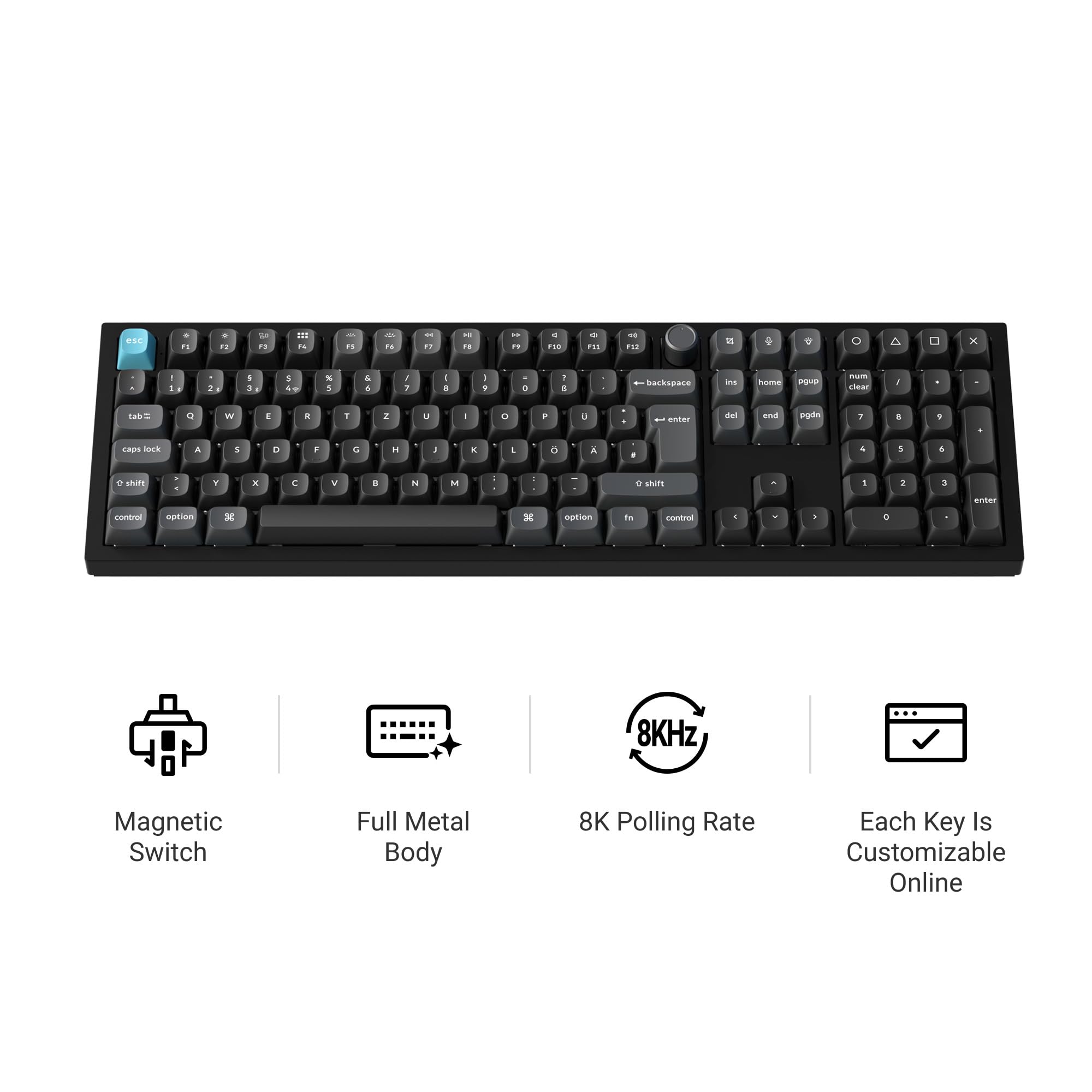 Keychron Q6 Ultra 8K Kabellose Mechanische Tastatur – 100% Vollformat, 8K Hz Abfragerate, ZMK Firmware, 660h Akku, Aluminiumgehäuse, Hot-Swap, RGB, für Mac/Windows (Brauner Schalter)