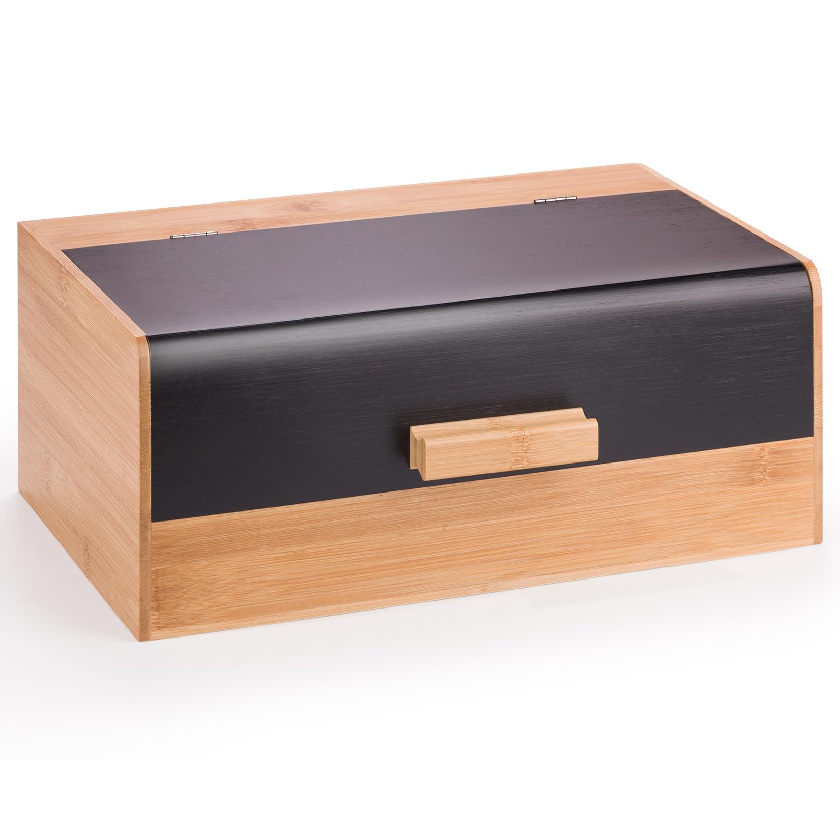 Woodluv Natural Black Bamboo Bread Storage Box With Hinged Black Top Lid, 36 X 22 X14 Cm (No Assembly Required)