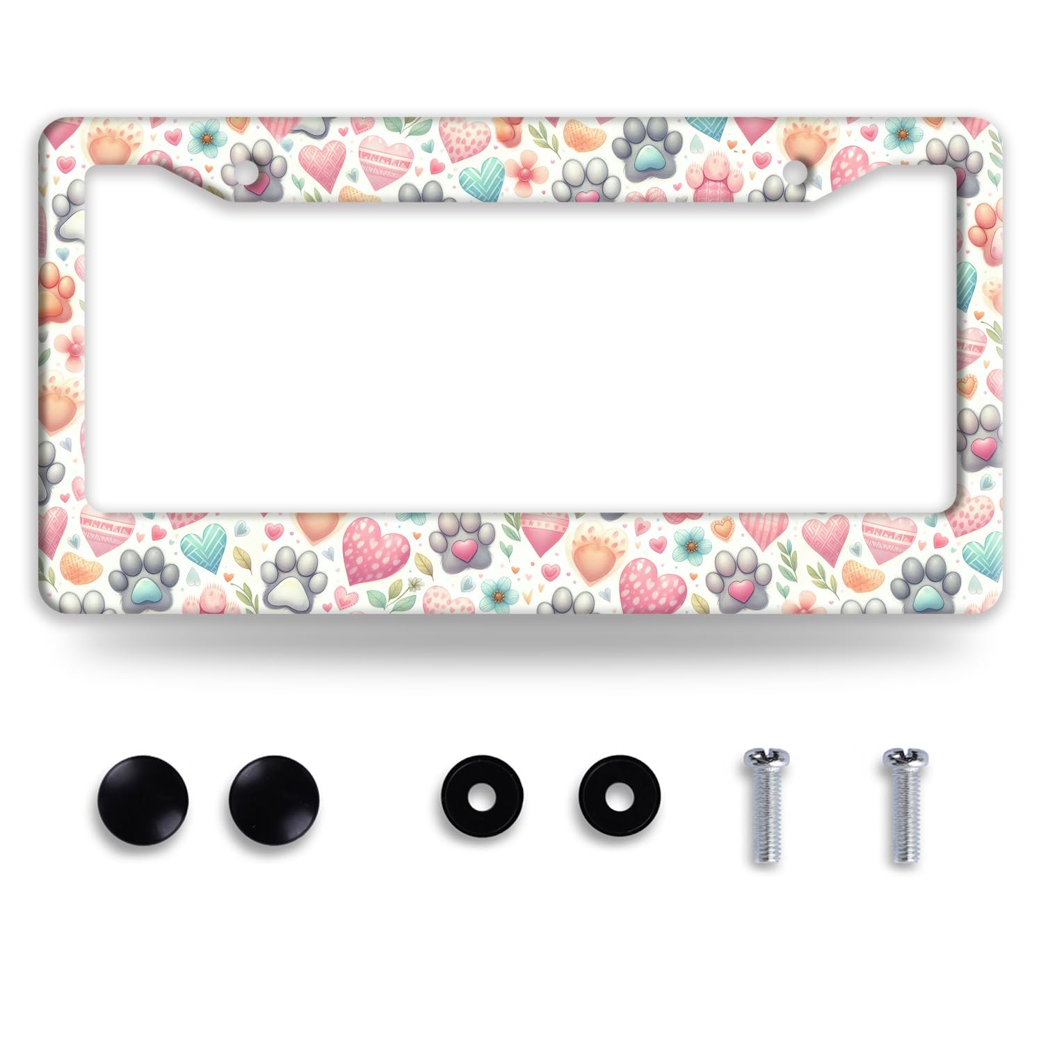 Cat Dog Paw Prints License Plate Frame Funny Pet Animal License Plate Frames for Car Decorative Parts Stainless Stee License Plate for Standard Us