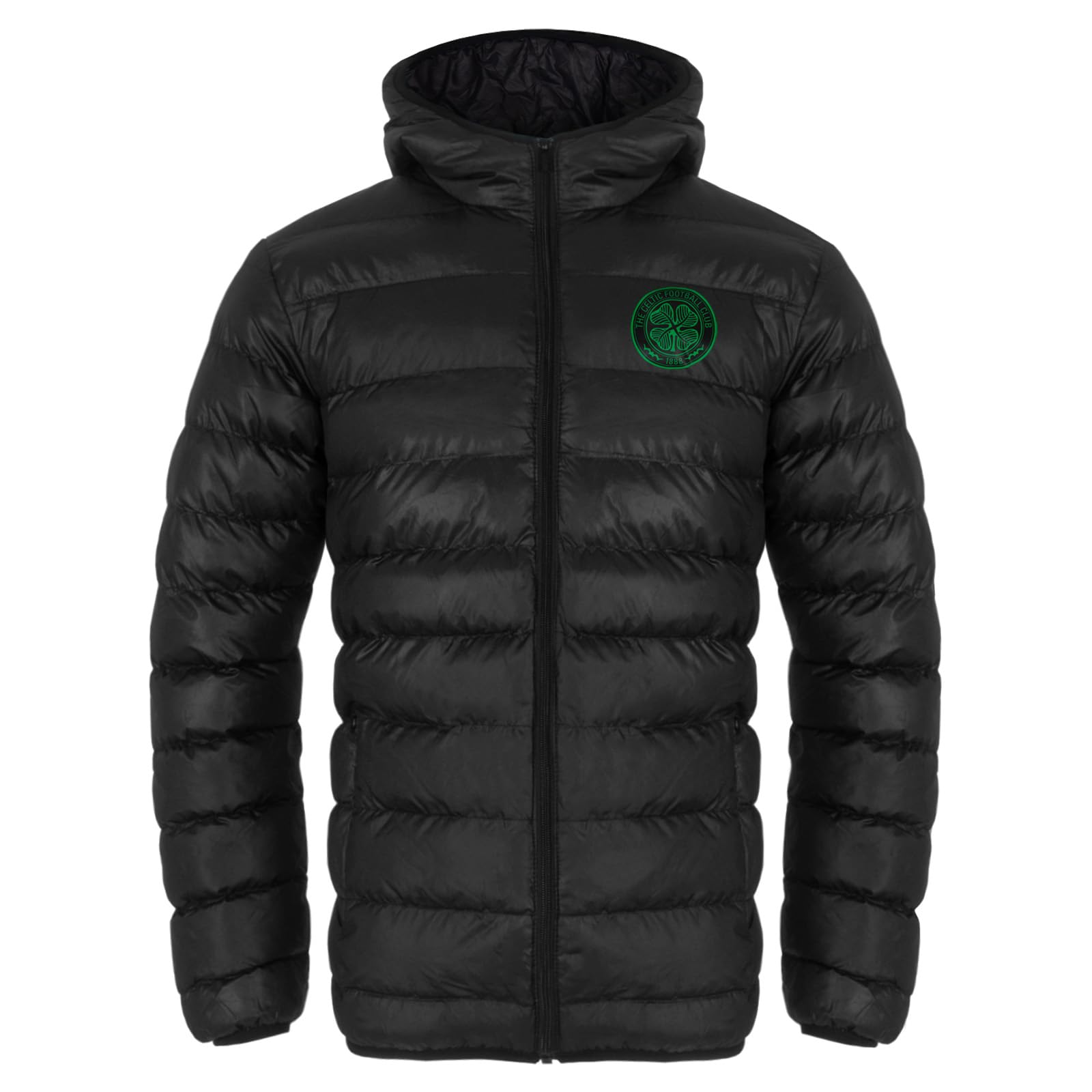 Celtic F.c. Men's Black/Green Crest Celtic Fc Official Football Gift Quilted Hooded Winter Jacket Small