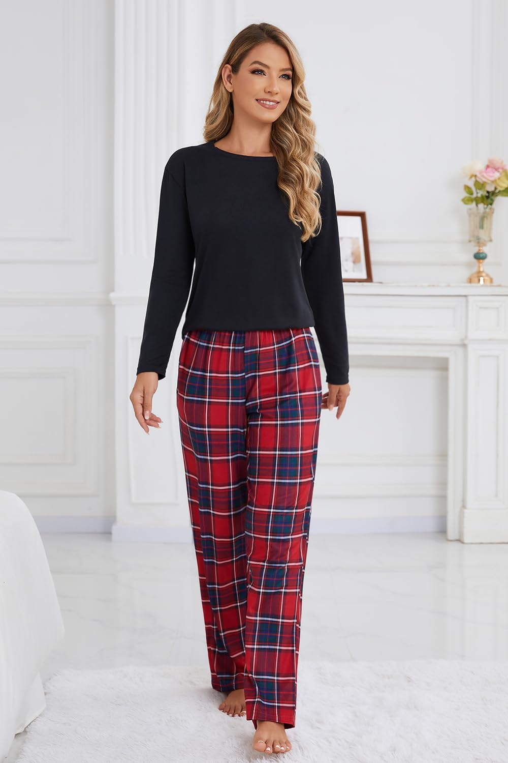 PNAEONG Womens Pajama Sets Long Sleeve Top With Pants Lounge Sets Soft Sleepwear Comfy Pjs With Pockets - Image 8