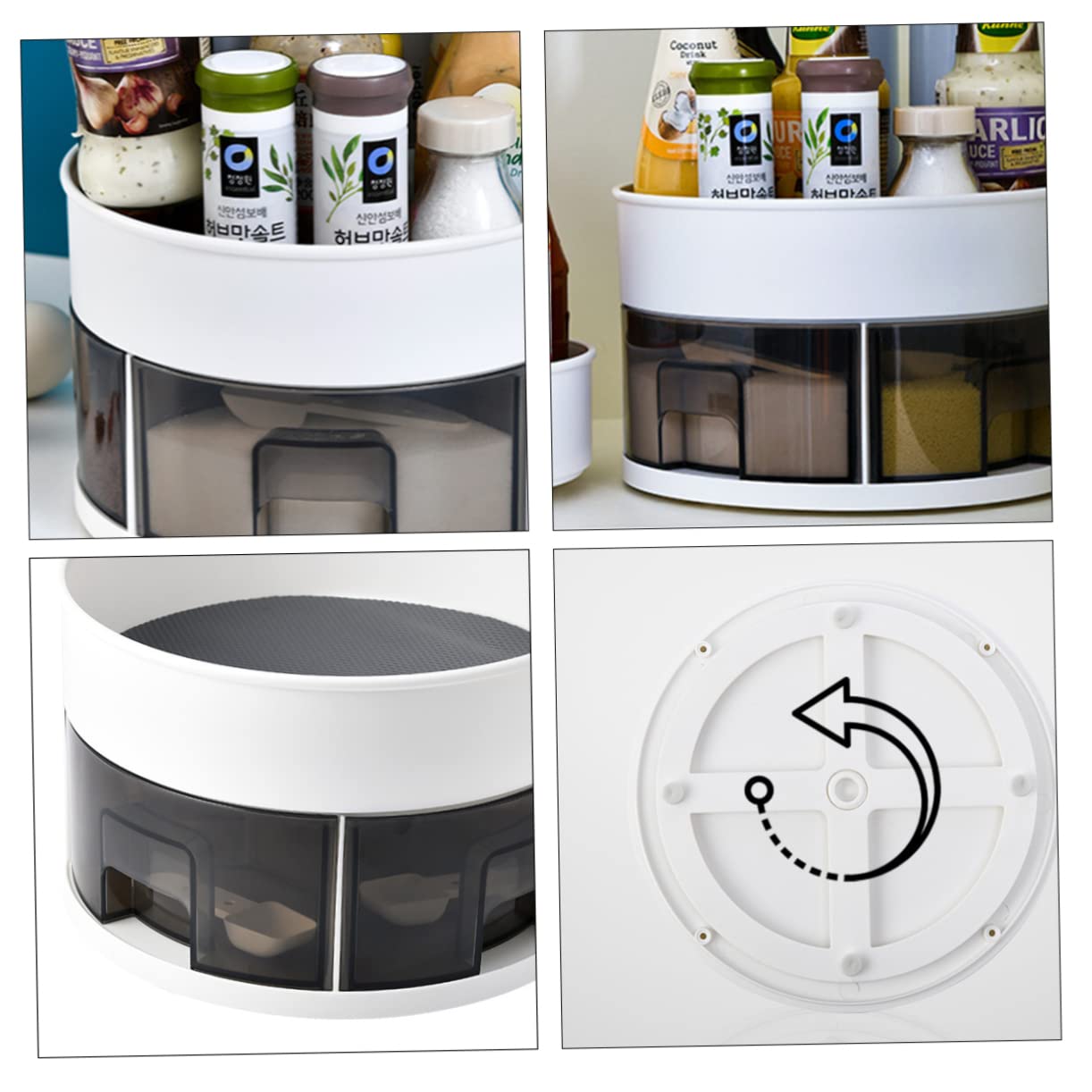 COLLBATH Bandeja Giratoria de Doble Capa para Condimentos de Cocina | Pp y Hips, Gran Capacidad, Acabado Decorativo y Fabricación Fina, Diseño Simple y Fresco