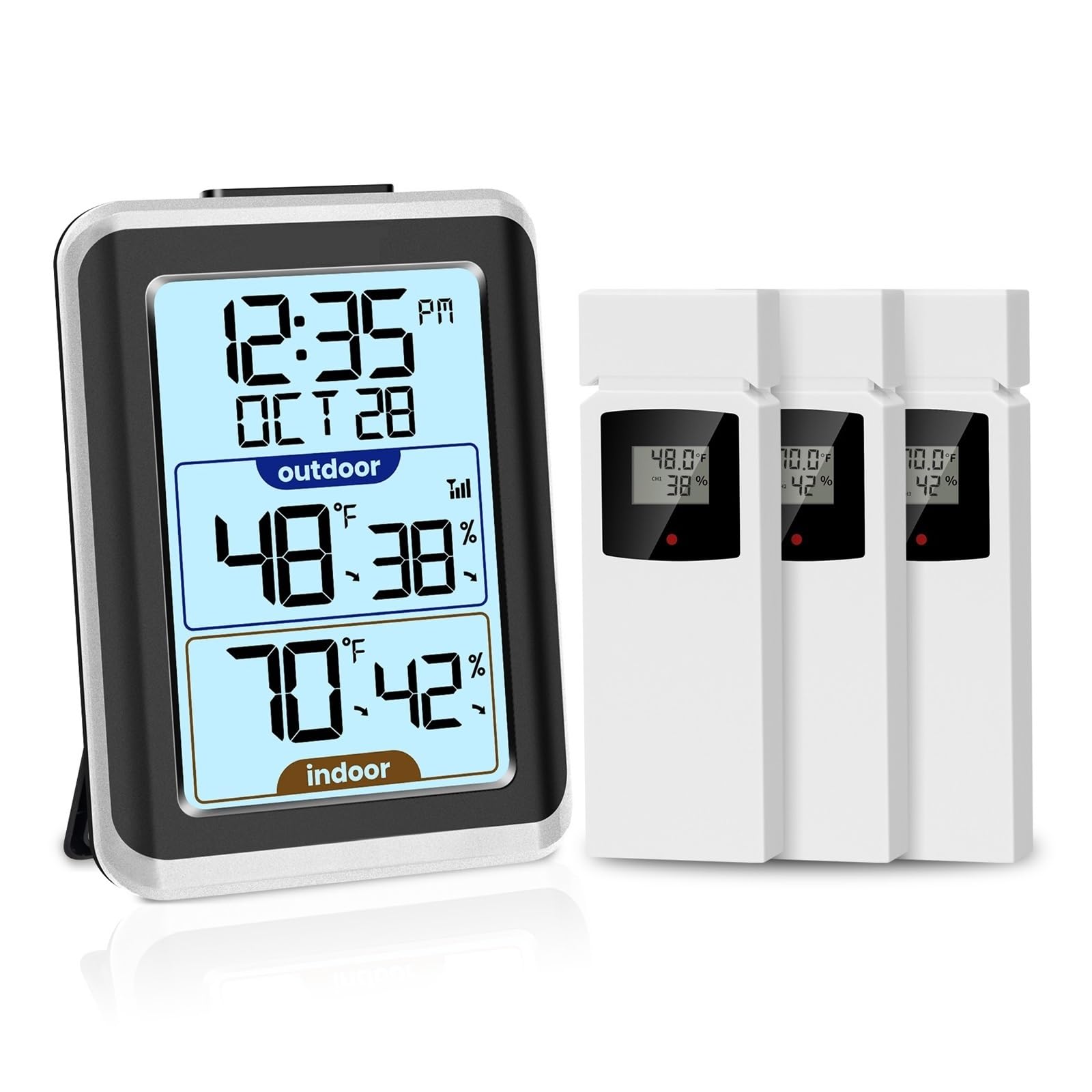 Termómetro For Interiores Y Exteriores, Higrómetro Digital Inalámbrico, Medidor De Temperatura Con Tiempo, Rango 200 Pies/60 M, Humedad Preciso Rápido Monitorización Tiempo Real(8688-3)